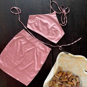 Fashion Nova Satin Pink set